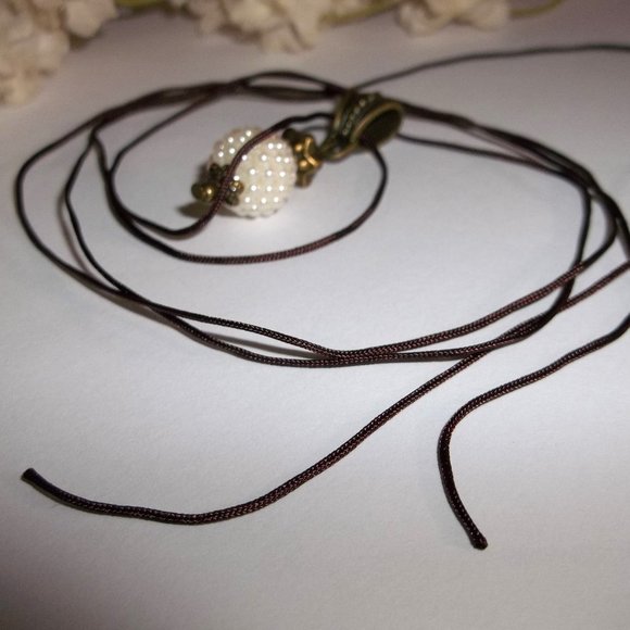 Necklace, Pendant, Medallion Cord Necklace, Pearl Necklace, Boho Necklace 7935 - Picture 6 of 10